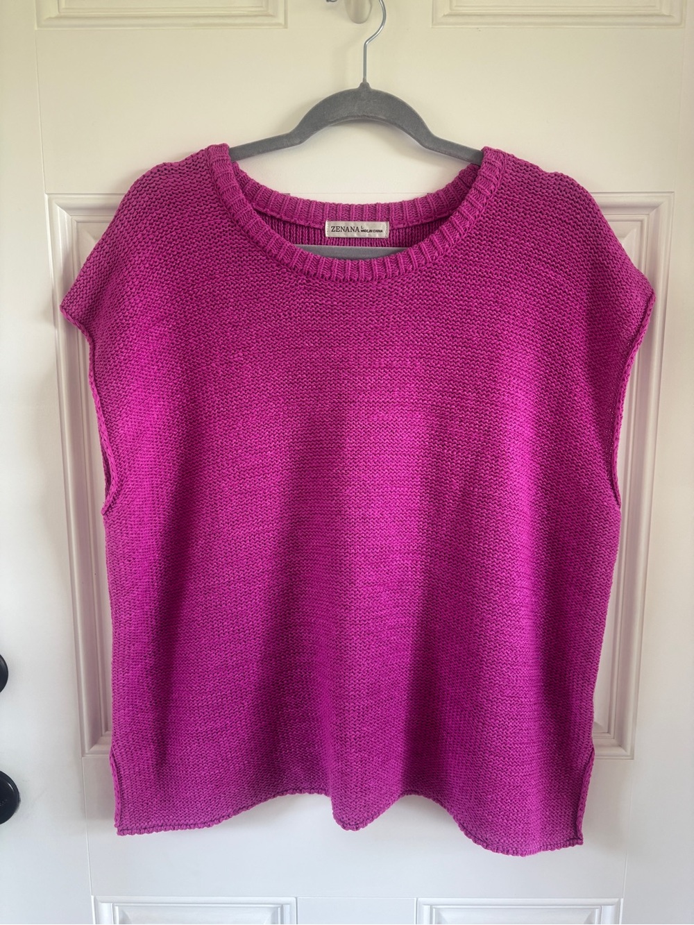 Zenana Bright Fuchsia Knit Sleeveless Crew Sweater